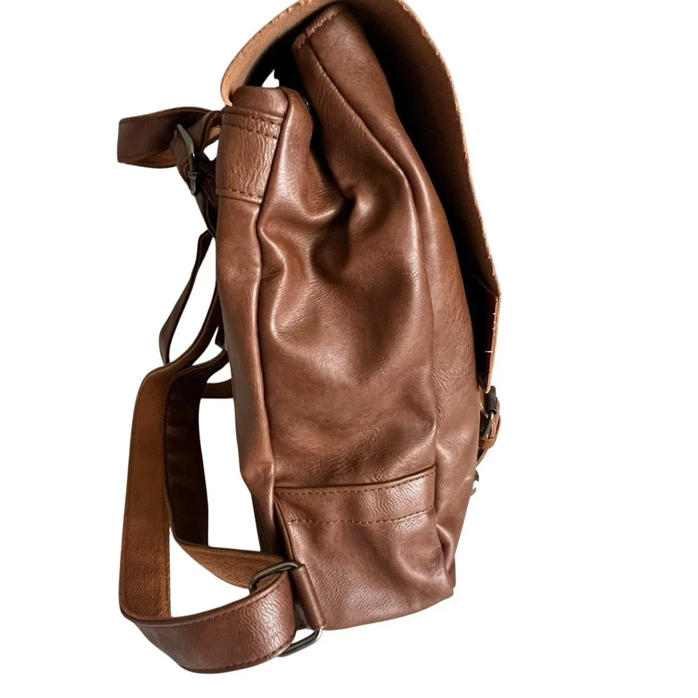 LXY Vegan Leather Backpack Vintage Style Bookbag Unisex